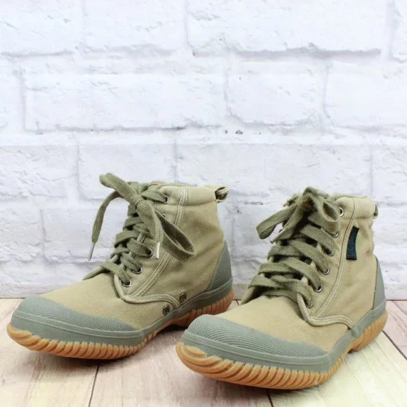 LL Bean Green Canvas Lace Up Casual Ankle Sneakers Shoes Size 7 Medium - Picture 2 of 9